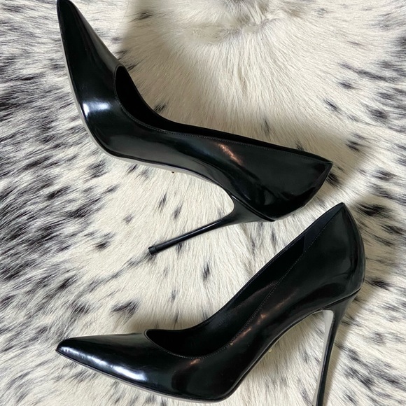 SERGIO ROSSI 105MM “GODIVA” POINTED TOE STILETTOS, SZ IT38 BLACK PATENT LEATHER - Picture 5 of 9